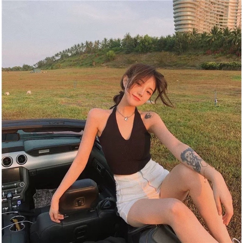 Áo croptop hở lưng cột nơ i8 xinh đẹp