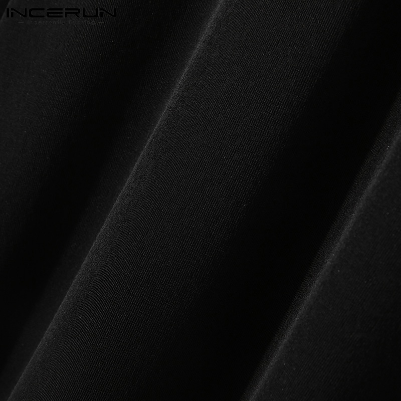 Áo thun INCERUN dài tay cổ chữ V màu trơn thời trang cho nam