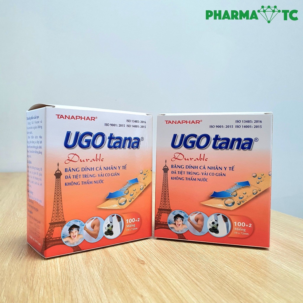 Băng dính y tế UGO tana, co giãn tốt, bảo vệ vết thương, trầy, xước da hộp 102 miếng - PharmaOTC