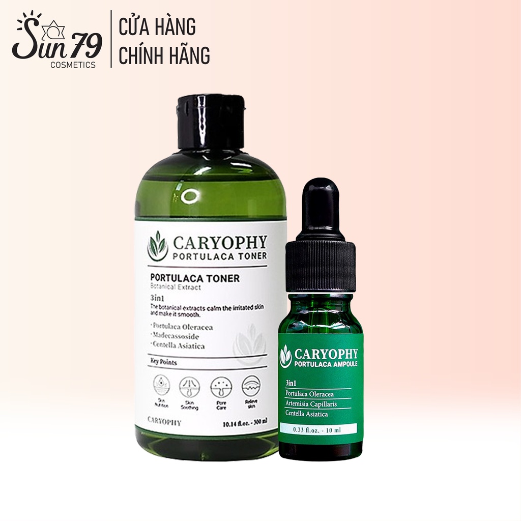 Combo giảm mụn, thâm Caryophy Portulaca Ampoule (Toner + Serum )