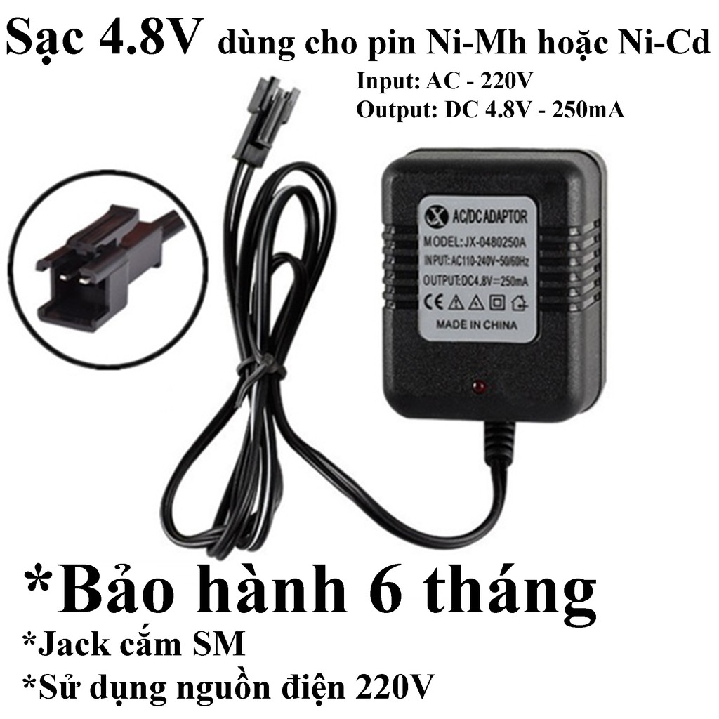 QUA SỬ DỤNG Sạc pin 4.8V xe ô tô điều khiển từ xa dùng cho pin Ni-Mh hoặc Ni-Cd 6V 3,6V