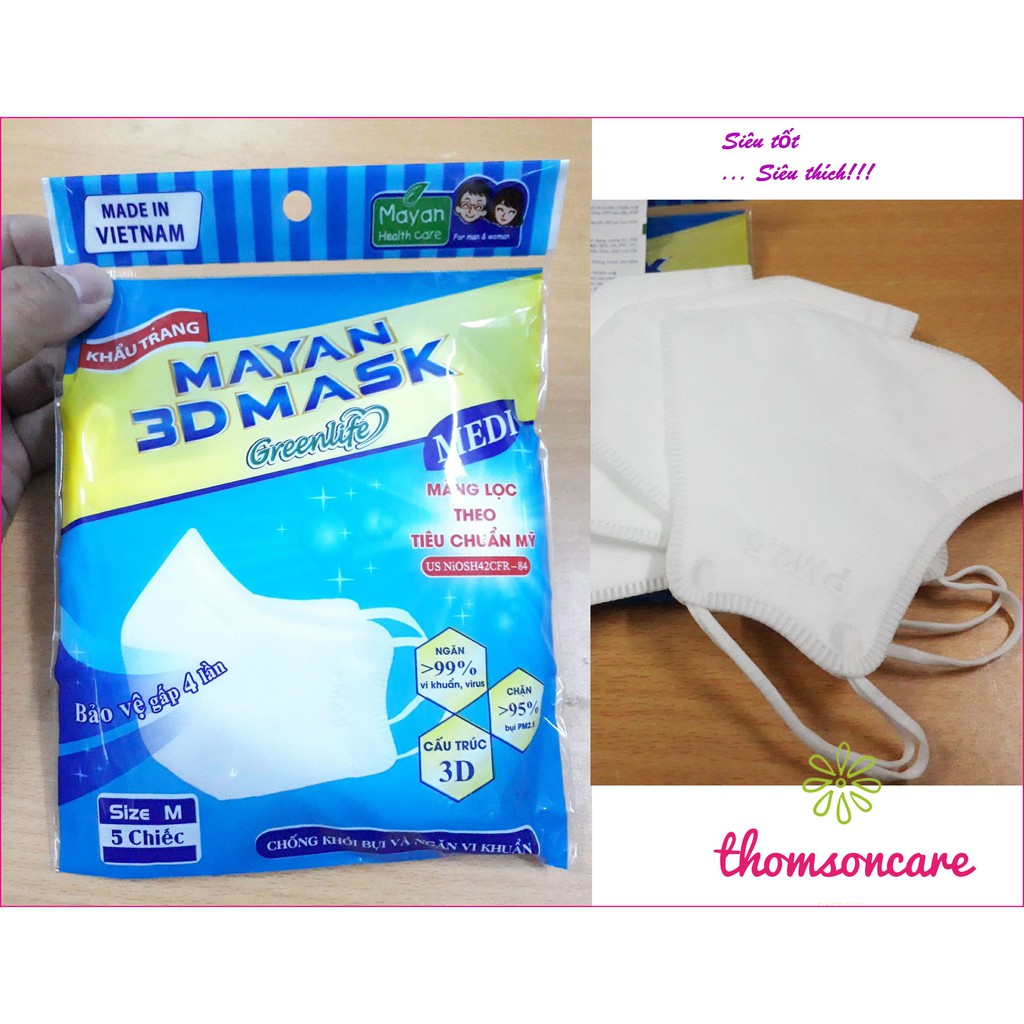 Khẩu trang y tế Mayan Gói 5 chiếc 4 lớp ngăn 99% bụi và vi khuẩn cho trẻ em và người lớn