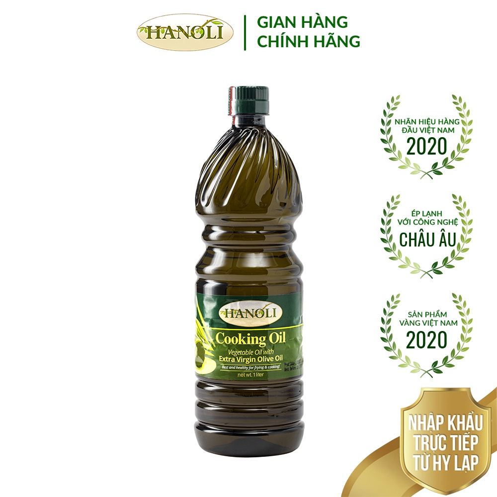 Dầu oliu nấu ăn HANOLI chai 1L chứa khoảng 75% dầu oliu siêu nguyên chất - Nhập khẩu nguyên chai Hy Lạp