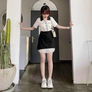 Set chân váy phối áo sơ mi đen trắng cá tính