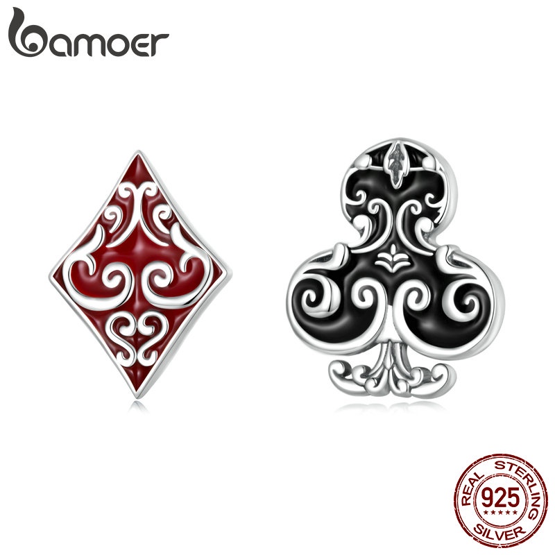 Bông tai BAMOER SCE1457 bạc 925 hình lá bài poker thời trang unisex