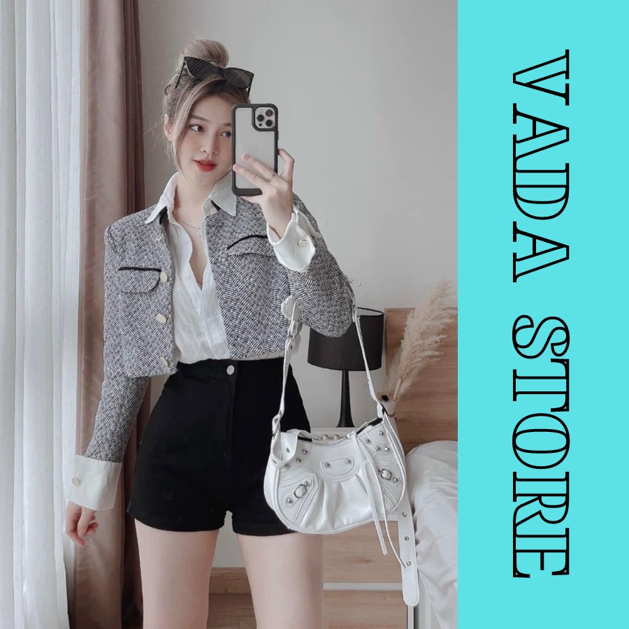 Áo khoác dạ tweed nữ phối cúc ngọc sang trong quý phái_AD07