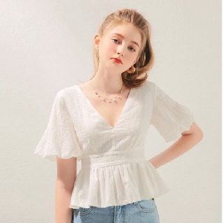 Áo kiểu cổ V tay bồng eo xếp ly peplum nữ Air Space - 2020121058