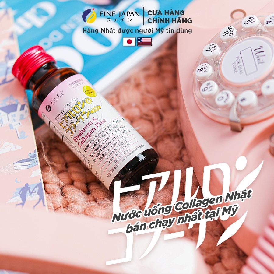 Collagen nước FINE JAPAN Nhật Bản Đẹp Da Dưỡng Ẩm - Fine Japan Hyaluron & Collagen Plus (Hộp 10 Chai x 50ml)
