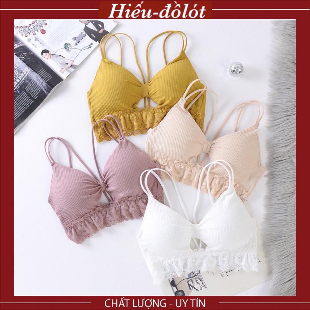 Áo Lót Nữ Ren Cotton Thắt Nơ Gân Tăm Đệm Mỏng Mềm, Co Giãn Thoải Mái Hieu Store24h - 9905