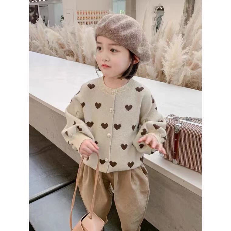 Áo khoác cardigan dệt kim tay dài dáng rộng phong cách phương Tây thời trang cho bé gái