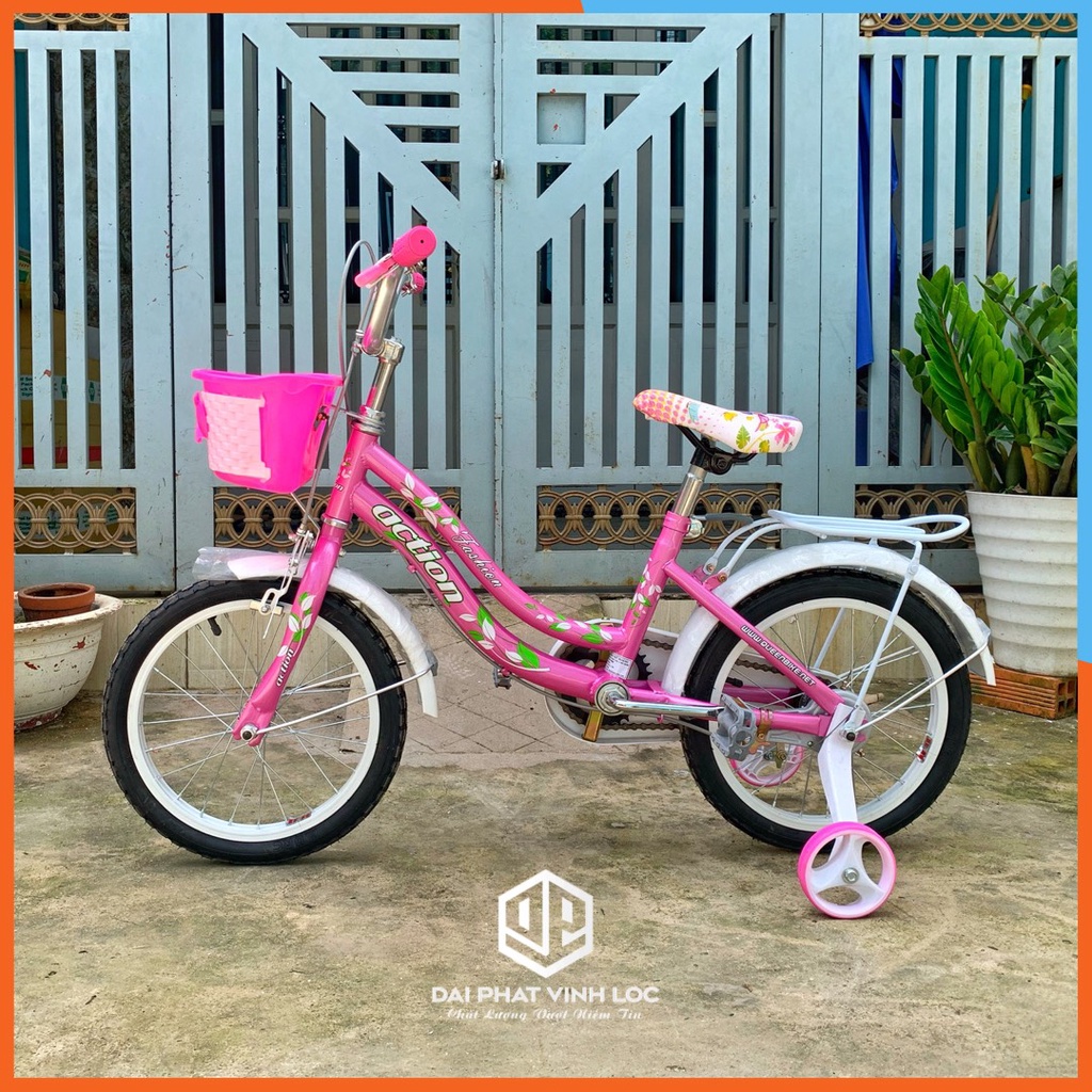 Xe Đạp Trẻ Em Cao Cấp Action 16 Inch Màu Hồng Bé Tập Chạy Dành Cho Bé Gái Từ 4 Đến 8 Tuổi