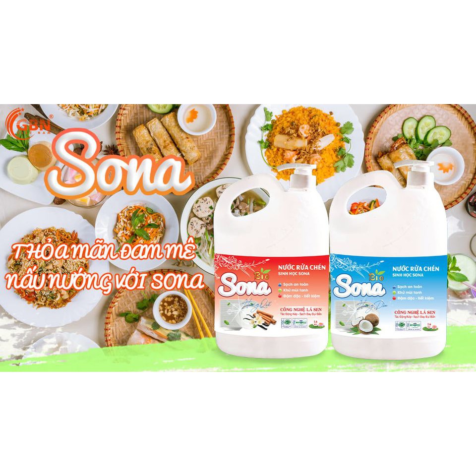 Nước rửa chén bát hương quế Sona 1,6kg siêu đậm đặc diệt khuẩn 99.9% sạch nhanh tiết kiệm nước