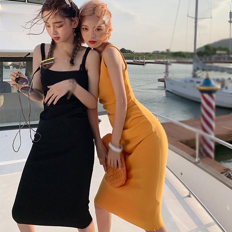 Đầm Body Sát Nách Dây Mảnh Chất Liệu Co Giãn Thiết Kế Ôm Sát Tôn Dáng