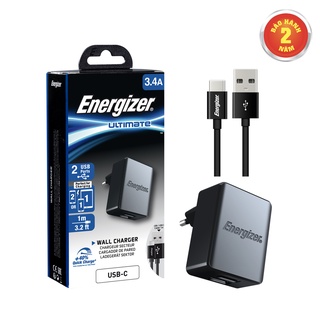 Cốc Sạc Energizer 3.4A 2 Cổng [Kèm Cáp USB-C] - ACA2CEUUC23