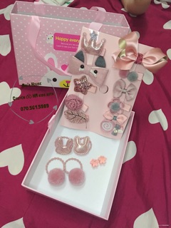 Set kẹp tóc + dây buộc tóc bé gái