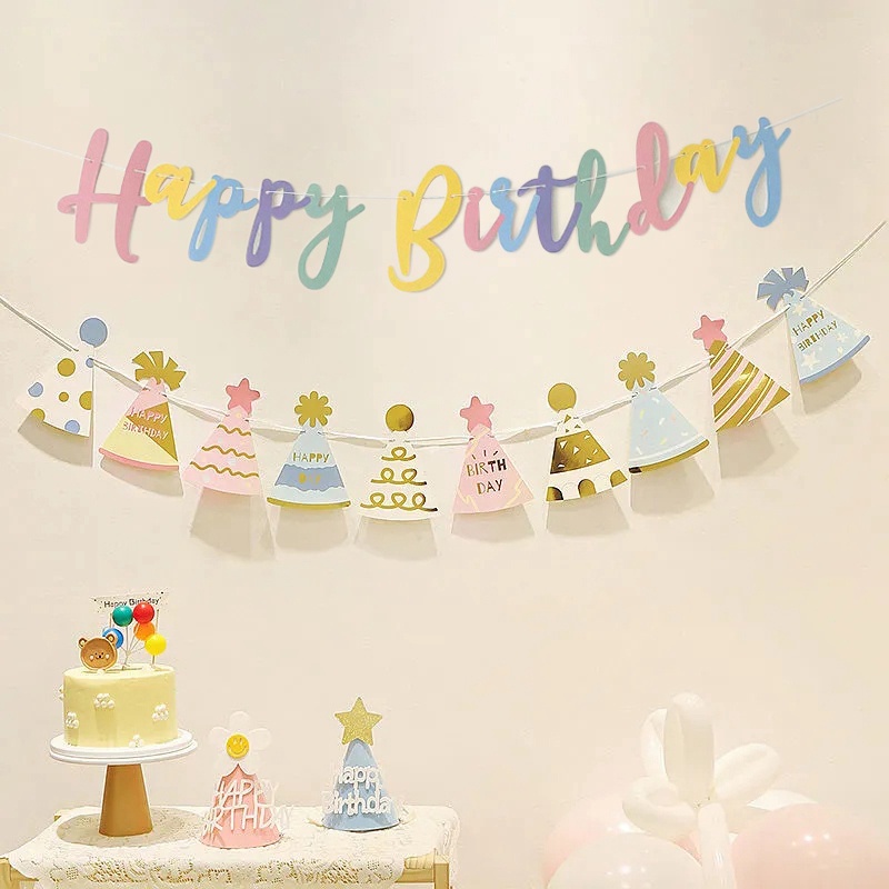 Dây Cờ Treo In Chữ Happy Birthday Màu Sắc Ngọt Ngào Dùng Trang Trí Tiệc Sinh Nhật