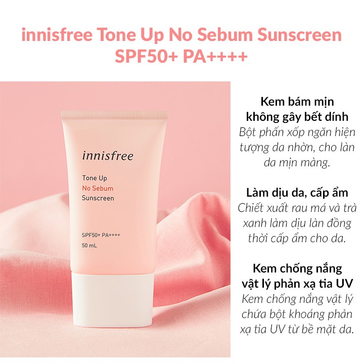 KEM CHỐNG NẮNG INNISFREE TONE UP NO SEBUM SUNSCREEN SPF 50 PA+++ (QUEEN)