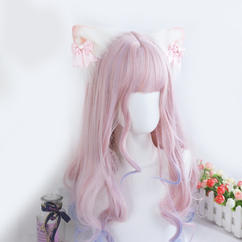 Kẹp Tóc Hình Tai Mèo Phối Lông Phong Cách Lolita