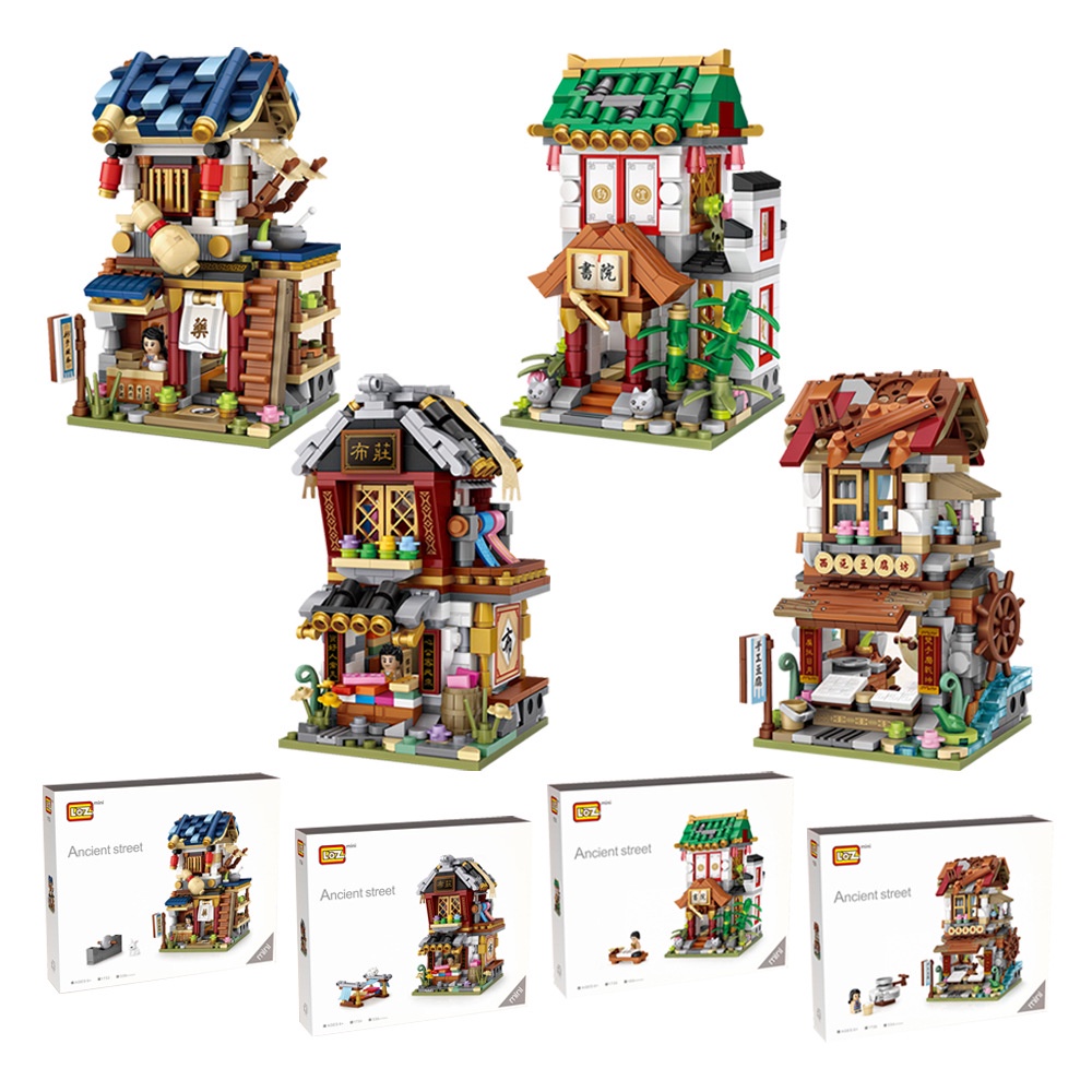 Bộ đồ chơi lắp ráp LOZ building blocks mô hình cửa hàng đường phố hiệu thuốc-cửa hàng vải-học viện- cửa hàng đậu hũ