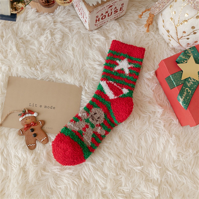 Lxsm Vớ Ống Bằng Lông Cừu San Hô Hình Ông Già Noel Cây Thông Giáng Sinh