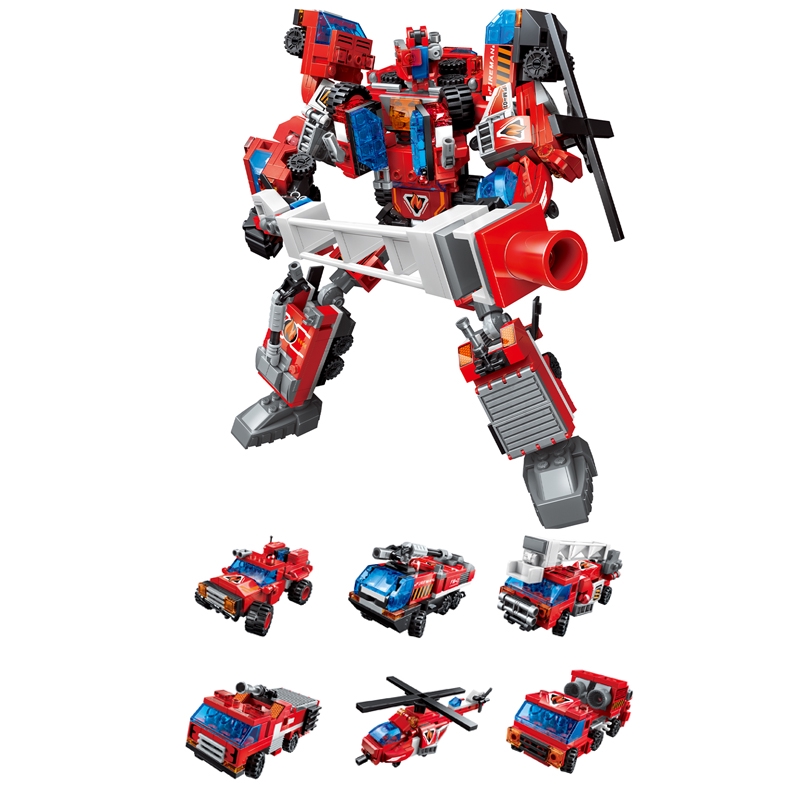 Bộ  xếp hình đồ chơi lắp ráp mô hình siêu nhân robot từ xe oto đỏ trí tuệ 6 trong 1 cho bé thích khám phá