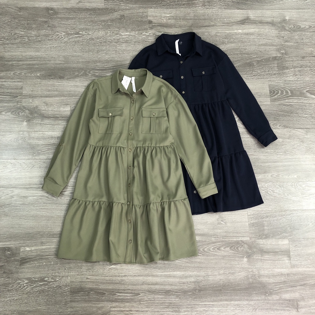 Đầm NY collection babydol tay dài 2 túi trước