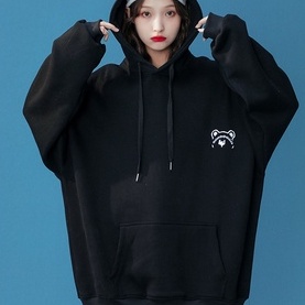 【ZHELIHANGFEI】Áo Hoodie Tay Dài Dáng Rộng In Hình Gấu Phong Cách Preppy
