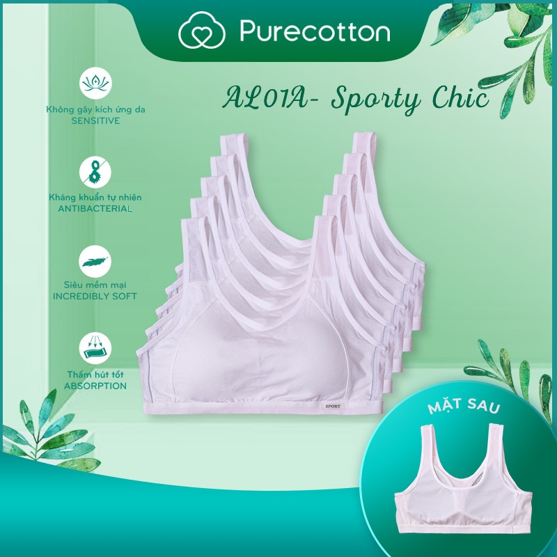 Combo 5 áo lót học sinh Purecotton cho bé gái mới lớn chất liệu cotton cao cấp kiểu dáng chui đầu có đệm mỏng PC013