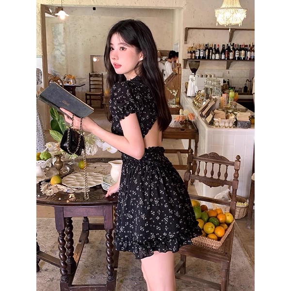 Đầm hoa nhí khoét lưng, váy hoa khoét lưng