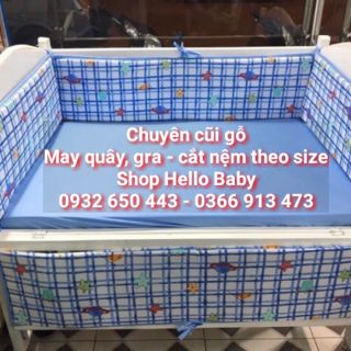 Combo đầy đủ nệm quây ga màn cho cũi gỗ kích thước 100*60, vai lanh
