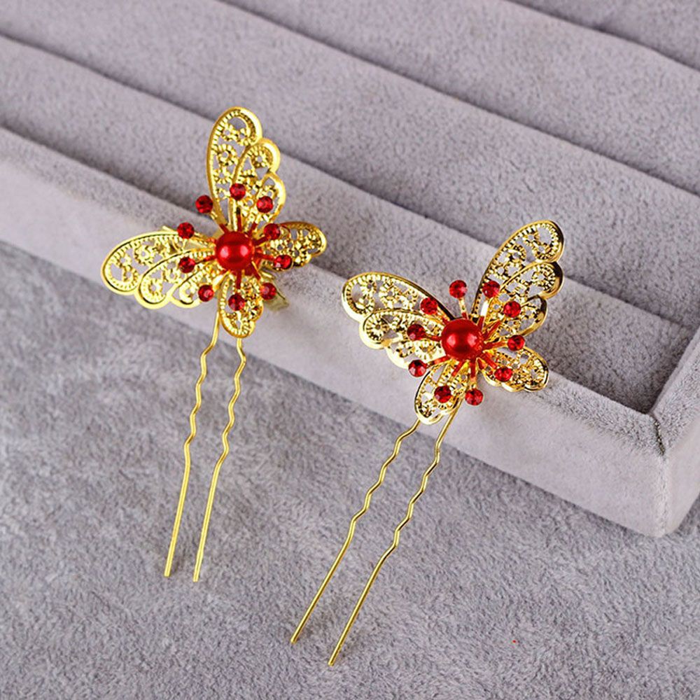 Set 3 Kẹp Chữ U Đính Hạt Ngọc Trai Và Bướm Trang Trí Tóc Cô Dâu