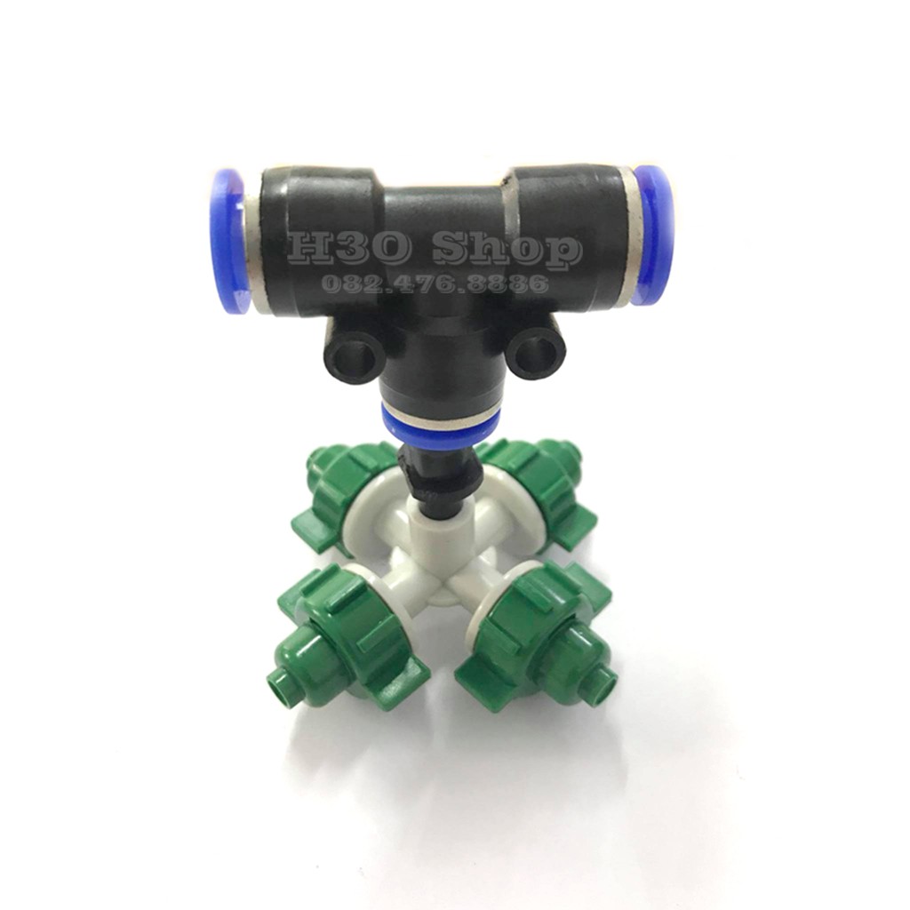 Béc Phun Sương 4 Hướng Xanh Nối Ống Hơi 8mm