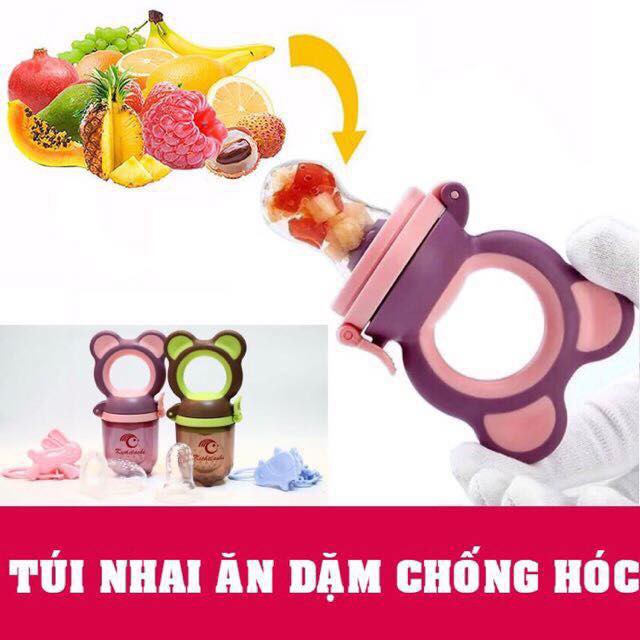 Túi nhai ăn dặm chống hóc Kichilachi Nhật Bản - Tặng núm sơ cua và dây xích