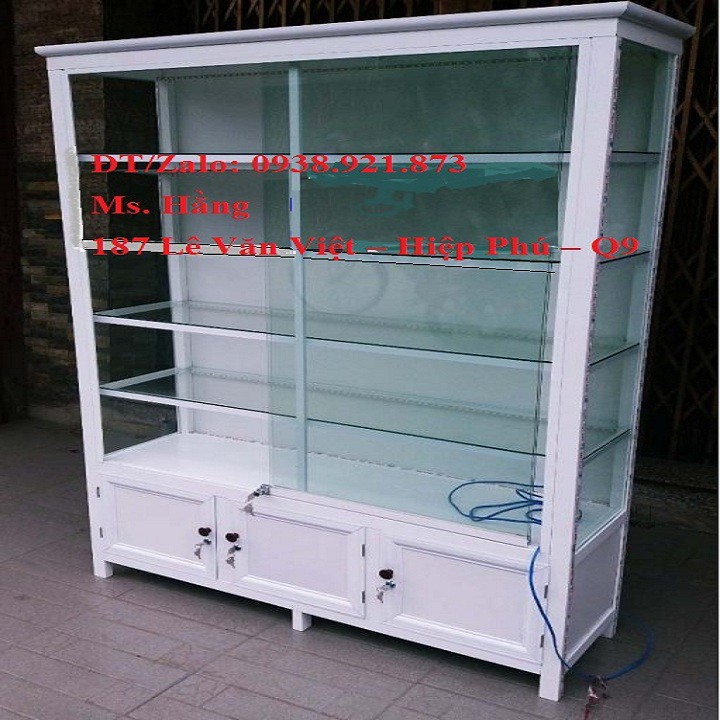 Tủ nhôm kính trưng bày màu Trắng Sữa loại 4 tầng kính KT: D180 *R40 *C200cm-TNKTRB01-18040200-HĐ