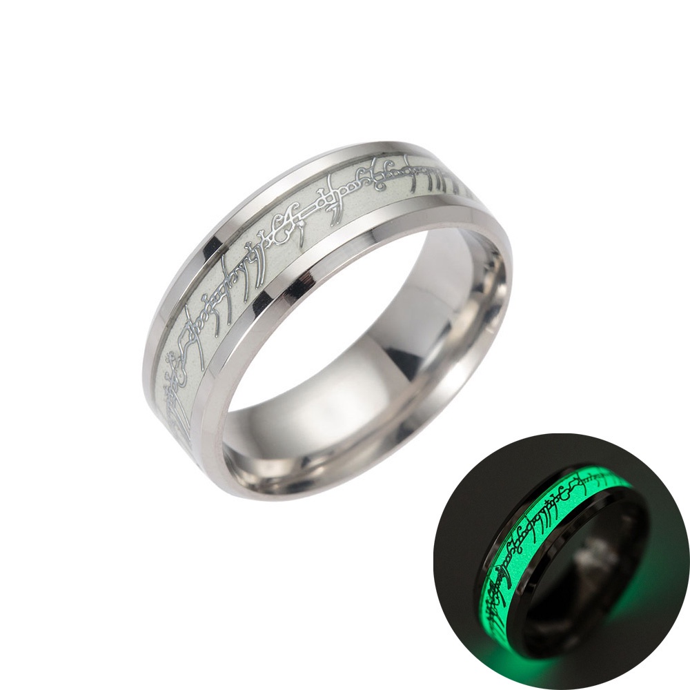 UPSTOP Fashion Men Women Jewelry Glow In The Dark 8mm Width Stainless Steel Luminous Band Ring
