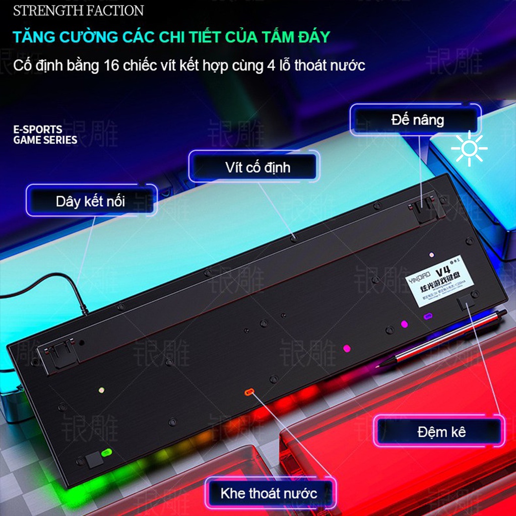 Bàn phím máy tính Gaming RGB YINDIAO V4 có dây / Đèn LED RGB chống nước chơi game máy tính Esport