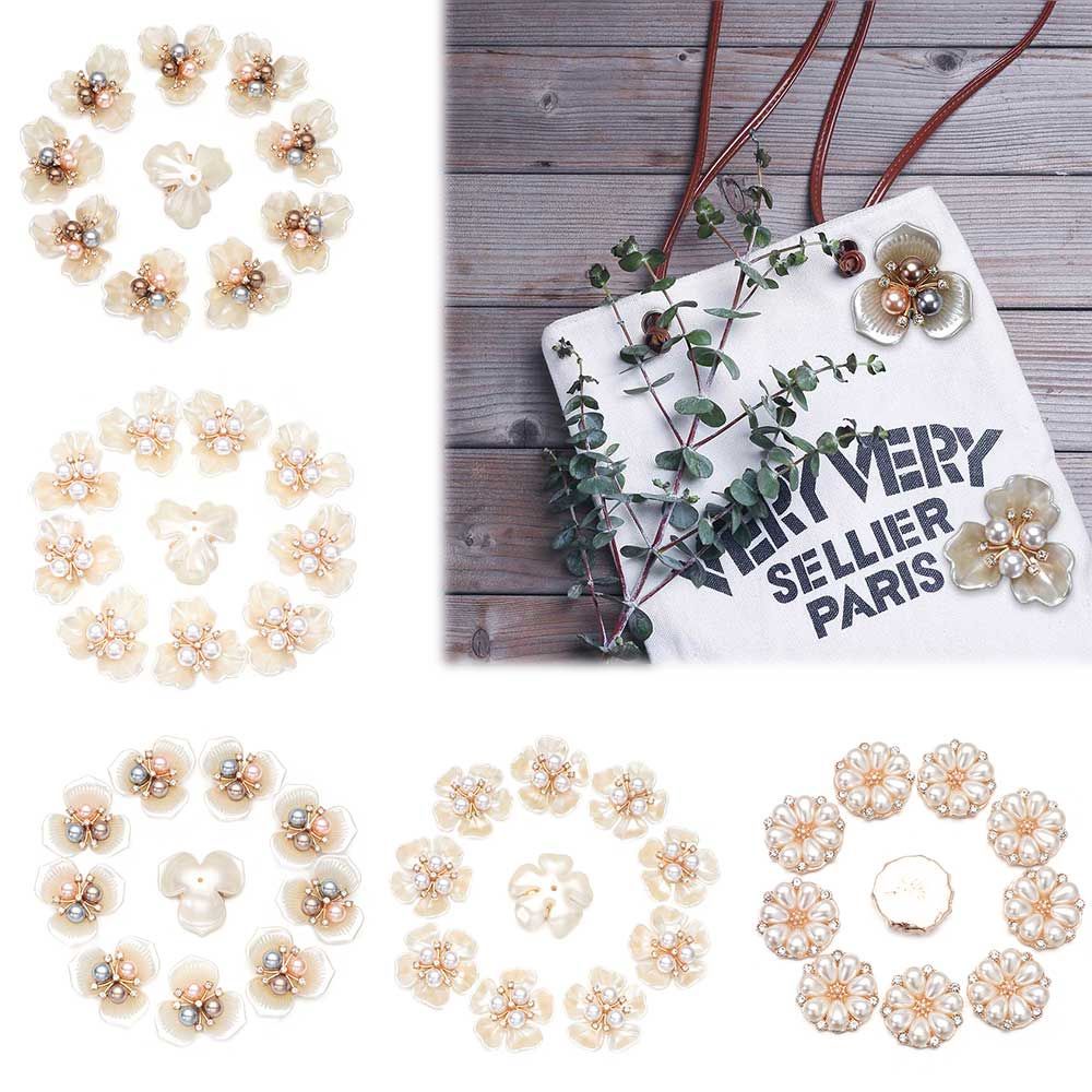 TARSUREVN 10Pcs   Flower Rhinestone Buttons Sparkling Crystal Hairpins Decoration Clothes Sewing Accessories