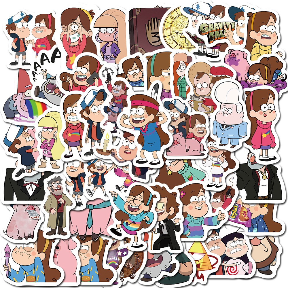 Y&P| Hình Dán Chống Nước Gravity Falls Phim Hoạt Hình Mũ Bảo Hiểm Máy Tính Xách Tay Hành Lý Dán Thiết Lập, 50 tờ