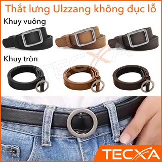 Thắt lưng da không cần đục lỗ khuy kim loại vuông và tròn thời trang cho nữ