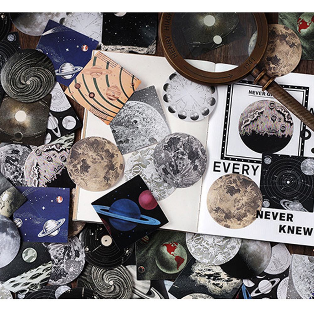 Bộ 46 miếng dán trang trí sổ tay họa tiết hành tinh phong cách cổ điển DIY