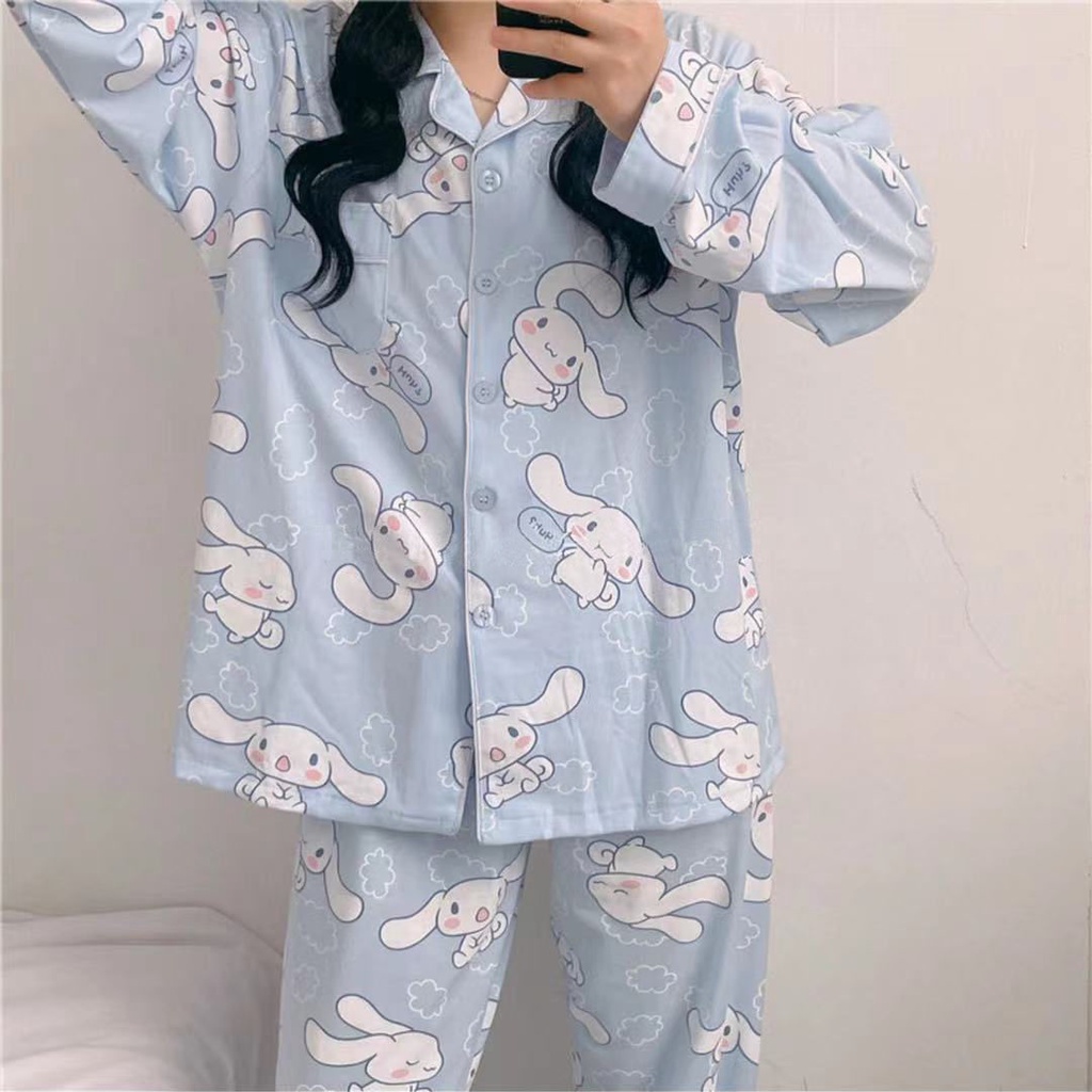 SANRIO Bộ Đồ Ngủ Pijama Tay Dài In Họa Tiết Hoạt Hình Cinnamoroll Babycinnamoroll Dễ Thương Thời Trang Xuân Thu Cho Nữ