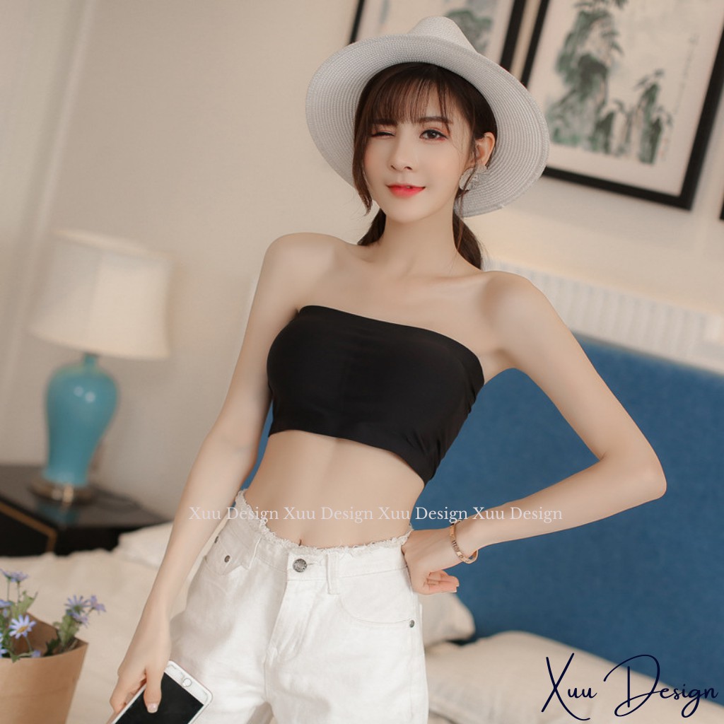 Áo quây ngực không đệm thun trơn 💖Xuu Design💖 Áo croptop nữ dáng ôm màu trơn không dây AD06