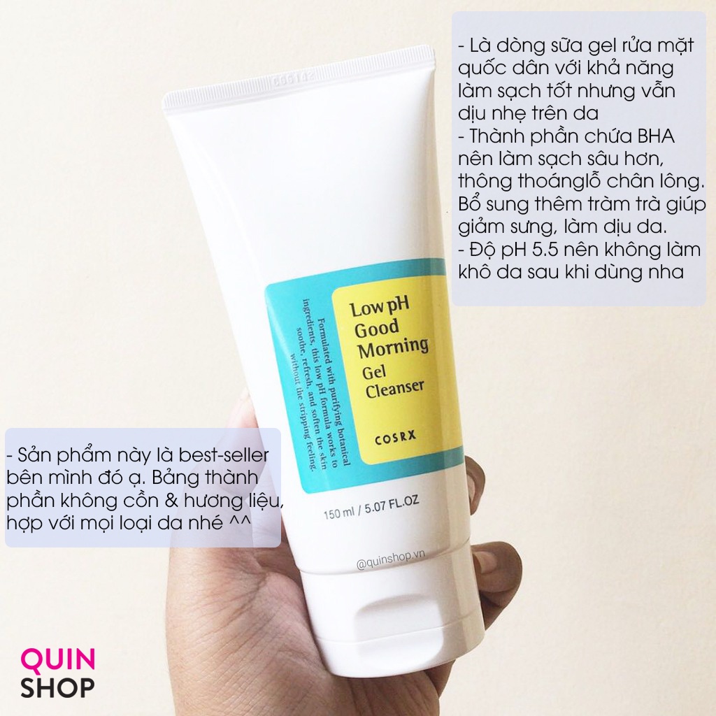 Sữa Rửa Mặt Dịu Nhẹ Cho Da Dầu Mụn, Nhạy Cảm Cosrx Low pH Good Morning Gel Cleanser