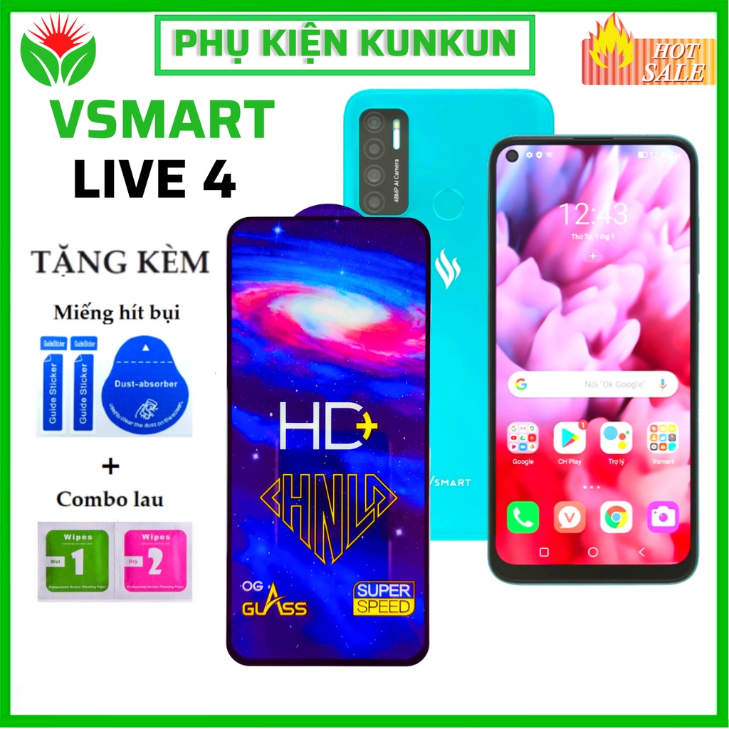 [Loại mới] Kính cường lực Vsmart Live 4 - Phủ Nano cao cấp - Full màn hình - Độ cứng 11H - Độ trong suốt cực cao HD+