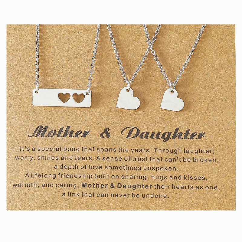 Set 3 Vòng cổ Mặt Thẻ Khắc Trái Tim Rỗng Độc Đáo Cho Mẹ Và Bé
