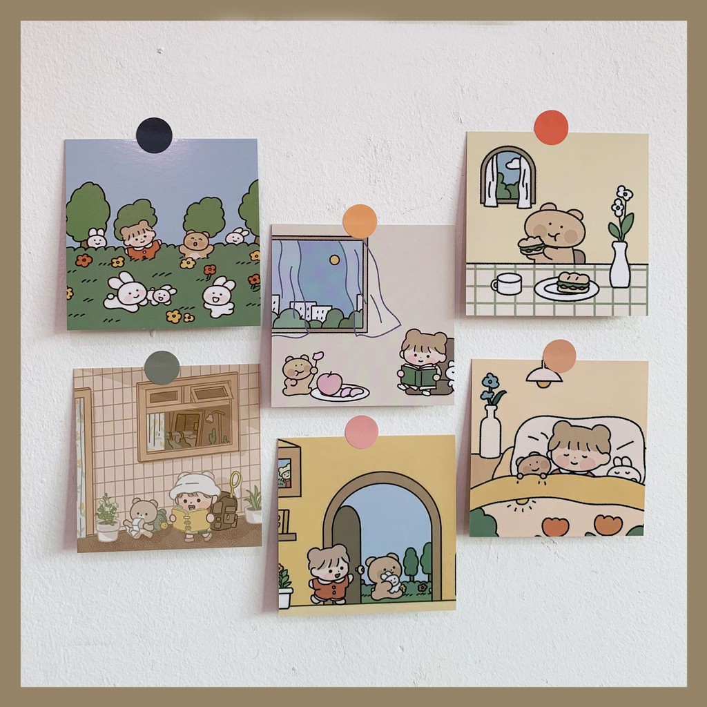 Phụ Kiện Chụp Hình, Bộ 6 và 9 Postcard Tranh Trang Trí Tường Decor Kiểu Hàn