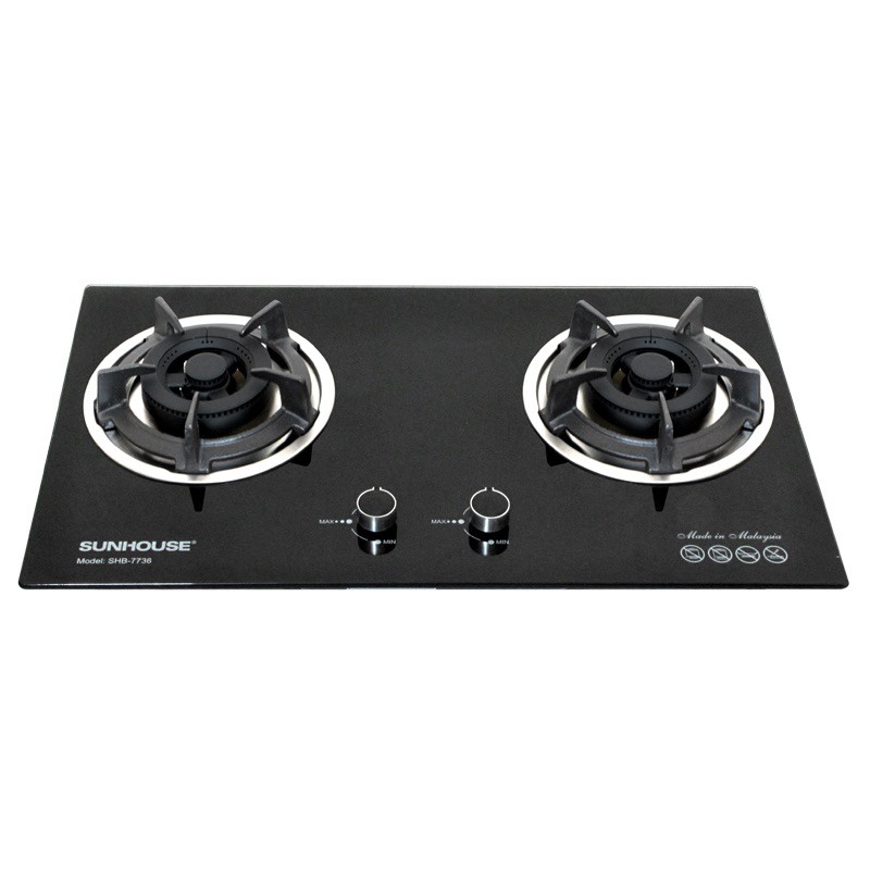 Bếp gas âm kính Sunhouse SHB7736-Chính Hãng Mới 100% +Tặng Dây gas -Đánh lửa IC nhanh nhẹ-Đầu hâm,Ngắt ga tự động