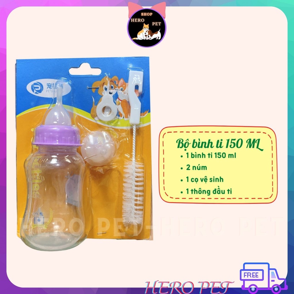 Bình ti sữa chó mèo, bình sữa cho chó mèo sơ sinh  - 60ml và 150ml  - Hero Pet