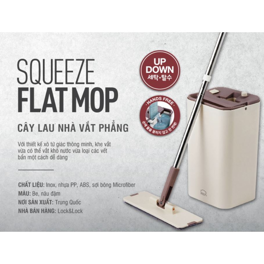 Bộ Cây Lau Nhà Lock&amp;Lock Squeeze Flat Mop ETM471 - Hàng chính hãng