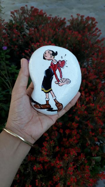 Bộ chàng thủy thủ Popeye và nàng Olive trên đá cuội vẽ tay